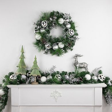 Northlight Green Pine Needle Wreath with Pinecones & Christmas Ornaments