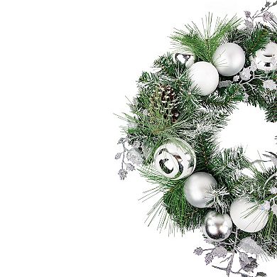 Northlight Green Pine Needle Wreath with Pinecones & Christmas Ornaments