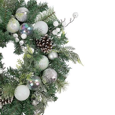 Northlight Green Pine Artificial Christmas Wreath with Berries & Iridescent Ornaments