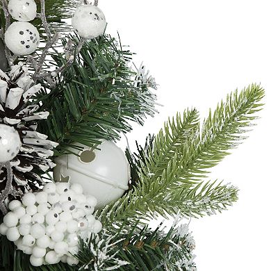 Northlight Green Pine Frosted Artificial Christmas Wreath with Laced Ornaments