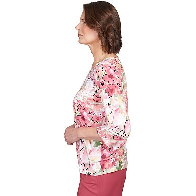 Petite Alfred Dunner Rosewood Floral Lace-Trim Top