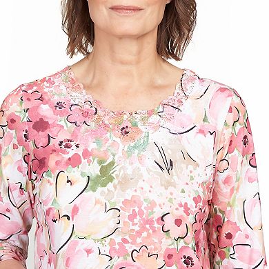 Petite Alfred Dunner Rosewood Floral Lace-Trim Top