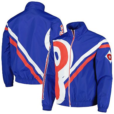 Men's Mitchell & Ness Royal Philadelphia Phillies Exploded Logo Warm Up Full-Zip Jacket
