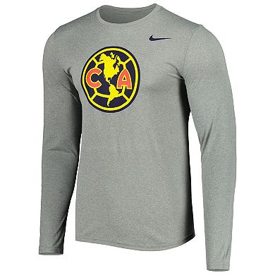 Men's Nike Heather Gray Club America Primary Logo Legend Performance Long Sleeve T-Shirt