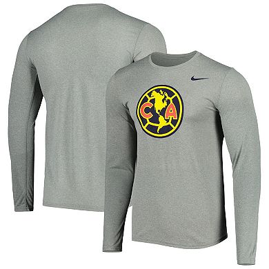 Men's Nike Heather Gray Club America Primary Logo Legend Performance Long Sleeve T-Shirt