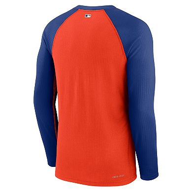 Men's Nike Orange/Royal New York Mets Game Authentic Collection Performance Raglan Long Sleeve T-Shirt