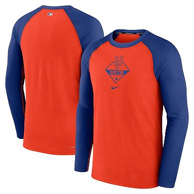 Men's Nike Orange/Royal New York Mets Game Authentic Collection Performance Raglan Long Sleeve T-Shirt