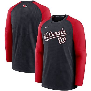 Men's Nike Navy/Red Washington Nationals Authentic Collection Pregame Performance Raglan Pullover Sweatshirt