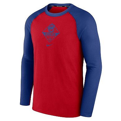 Men's Nike Red/Royal Chicago Cubs Game Authentic Collection Performance Raglan Long Sleeve T-Shirt