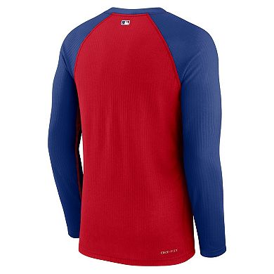 Men's Nike Red/Royal Chicago Cubs Game Authentic Collection Performance Raglan Long Sleeve T-Shirt