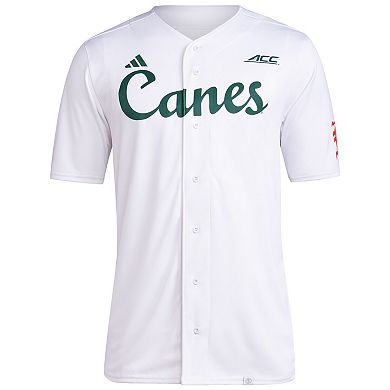 Men's adidas White Miami Hurricanes Team Baseball Jersey