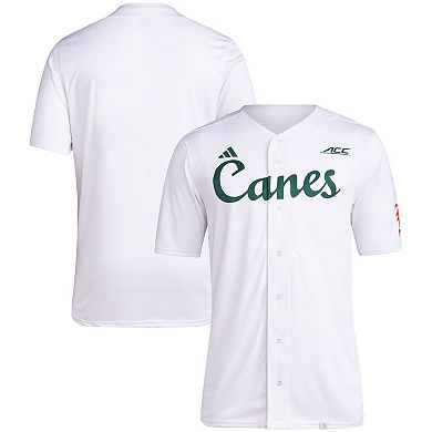 Men's adidas White Miami Hurricanes Team Baseball Jersey
