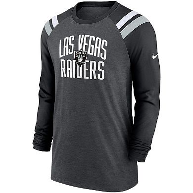 Men's Nike Heathered Charcoal/Black Las Vegas Raiders Tri-Blend Raglan Athletic Long Sleeve Fashion T-Shirt