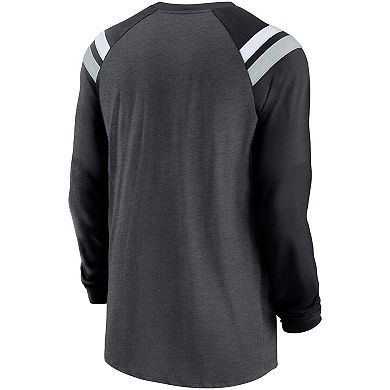 Men's Nike Heathered Charcoal/Black Las Vegas Raiders Tri-Blend Raglan Athletic Long Sleeve Fashion T-Shirt