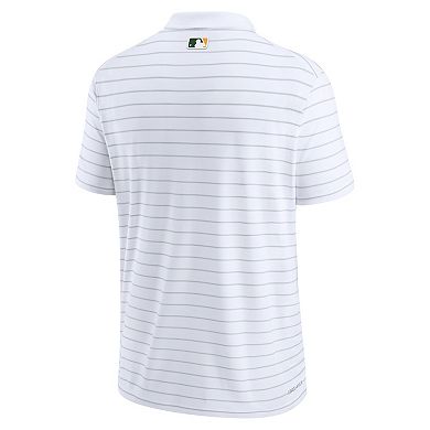 Men's Nike White Oakland Athletics Authentic Collection Striped Performance Pique Polo