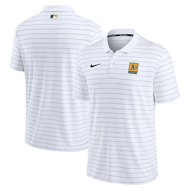 Men's Nike White Oakland Athletics Authentic Collection Striped Performance Pique Polo