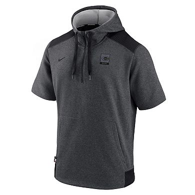 Men's Nike Heathered Charcoal/Black Cincinnati Reds Authentic Collection Dry Flux Performance Quarter-Zip Short Sleeve Hoodie