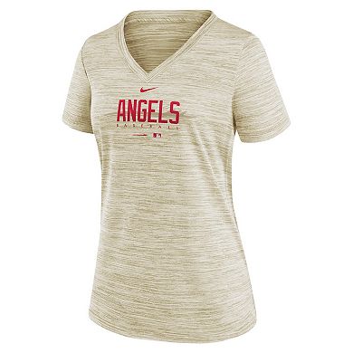 Women's Nike  Cream Los Angeles Angels City Connect Velocity Practice Performance V-Neck T-Shirt