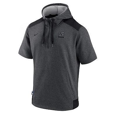 Men's Nike Heathered Charcoal/Black Kansas City Royals Authentic Collection Dry Flux Performance Quarter-Zip Short Sleeve Hoodie