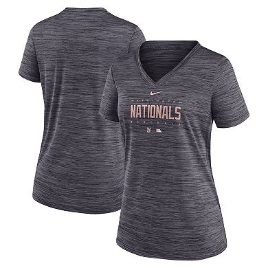 Women's Nike  Charcoal Washington Nationals City Connect Velocity Practice Performance V-Neck T-Shirt