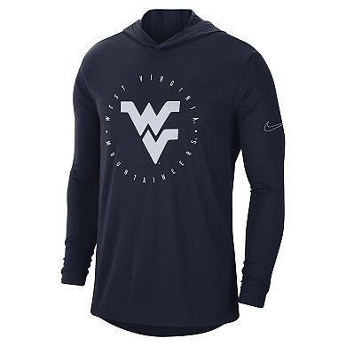 Men's Nike Navy West Virginia Mountaineers Campus Tri-Blend Performance Long Sleeve Hooded T-Shirt