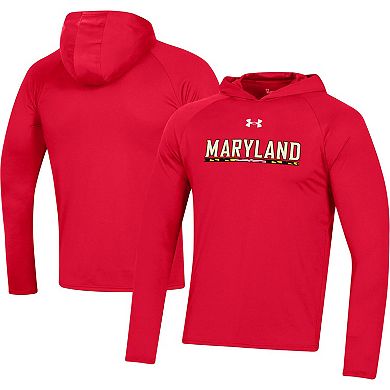 Men's Under Armour Red Maryland Terrapins School Logo Raglan Long Sleeve Hoodie Performance T-Shirt