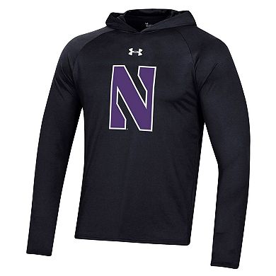 Men's Under Armour Black Northwestern Wildcats School Logo Raglan Long Sleeve Hoodie Performance T-Shirt