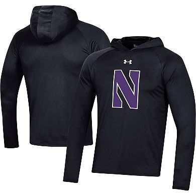 Men's Under Armour Black Northwestern Wildcats School Logo Raglan Long Sleeve Hoodie Performance T-Shirt