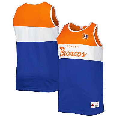 Men's Mitchell & Ness Orange/Royal Denver Broncos Split Body Tank Top