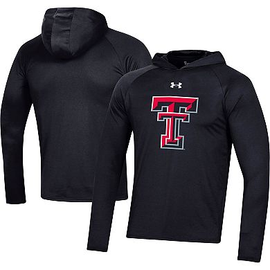 Men's Under Armour Black Texas Tech Red Raiders School Logo Raglan Long Sleeve Hoodie Performance T-Shirt