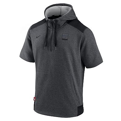 Men's Nike Heathered Charcoal/Black Washington Nationals Authentic Collection Dry Flux Performance Quarter-Zip Short Sleeve Hoodie