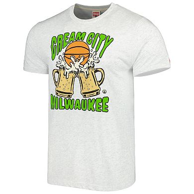 Unisex Homage Ash Milwaukee Bucks Hometown Hyper Local Tri-Blend T-Shirt