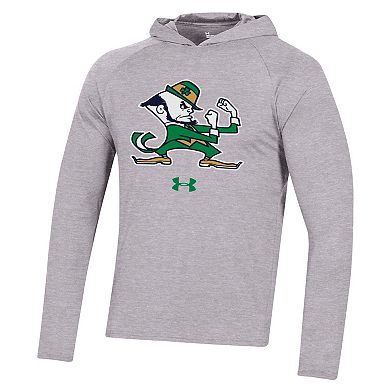 Men's Under Armour Heather Gray Notre Dame Fighting Irish School Logo Raglan Long Sleeve Hoodie Performance T-Shirt