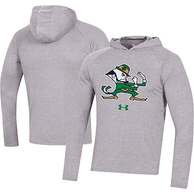 Men's Under Armour Heather Gray Notre Dame Fighting Irish School Logo Raglan Long Sleeve Hoodie Performance T-Shirt