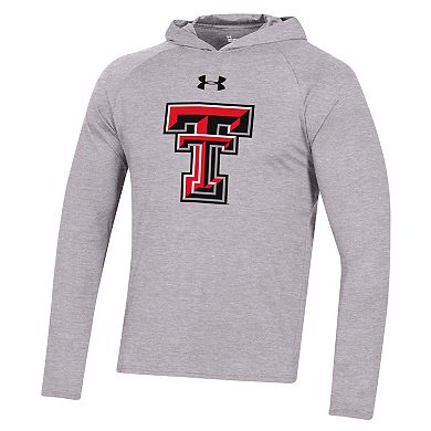 Men's Under Armour Heather Gray Texas Tech Red Raiders School Logo Raglan Long Sleeve Hoodie Performance T-Shirt