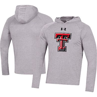 Men's Under Armour Heather Gray Texas Tech Red Raiders School Logo Raglan Long Sleeve Hoodie Performance T-Shirt
