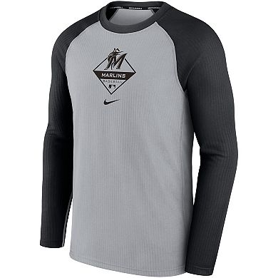 Men's Nike Gray/Black Miami Marlins Game Authentic Collection Performance Raglan Long Sleeve T-Shirt