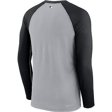 Men's Nike Gray/Black Miami Marlins Game Authentic Collection Performance Raglan Long Sleeve T-Shirt