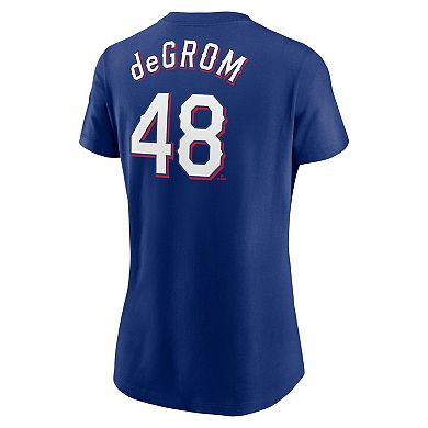 Women's Nike Jacob deGrom Royal Texas Rangers 2023 Name & Number T-Shirt