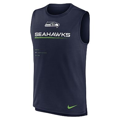 Men's Nike College Navy Seattle Seahawks Muscle Trainer Tank Top
