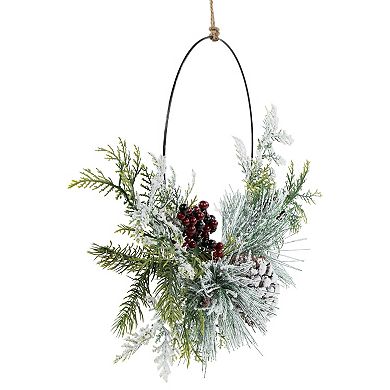 Northlight Frosted Mixed Foliage with Berries and Pinecone Artificial Christmas Wreath 16-in. Unlit