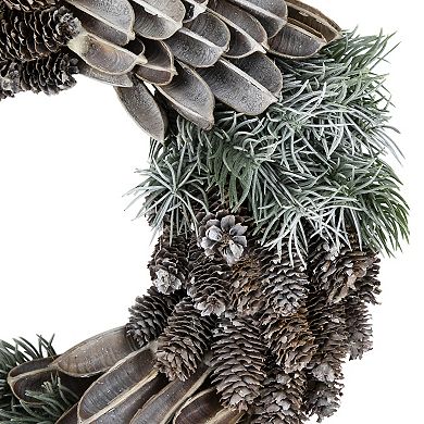 Northlight Brown and Green Pine Needle and Pine Cone Artificial Christmas Wreath 13.5-in. Unlit