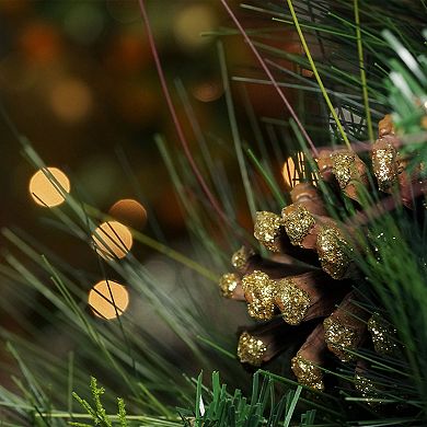 Northlight Artificial Mixed Pine with Pine Cones and Gold Glitter Christmas Wreath - 30 -in. Unlit