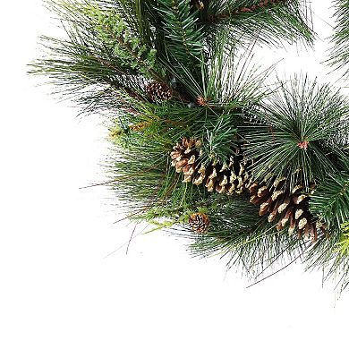 Northlight Artificial Mixed Pine with Pine Cones and Gold Glitter Christmas Wreath - 30 -in. Unlit