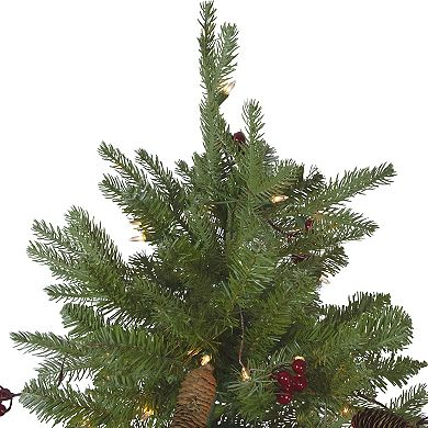 Northlight 7.5' Pre-Lit Mixed Winter Berry Pine Artificial Christmas Tree - Clear Lights