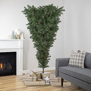 Northlight 7.5' Pre-Lit Green Upside Down Spruce Artificial Christmas Tree - Clear Lights