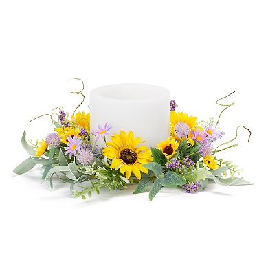 Melrose Mixed Sunflower Thistle Artificial Candle Ring Table Decor 6-piece Set