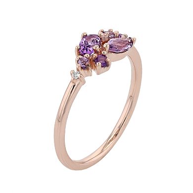 14k Rose Gold Over Sterling Silver Amethyst & Lab-Created White Sapphire Cluster Ring