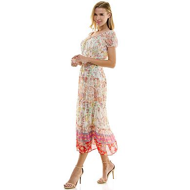Women's Figueroa & Flower Short Sleeve Smocked-Waist Tiered Dress