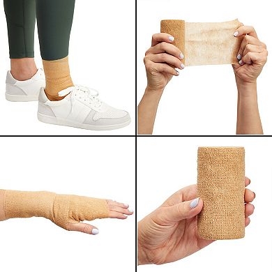 Juvale 6-Rolls of Tan Medical Self Adhesive Bandage Wrap 4 Inch x 5 Yards, Breathable Cohesive Vet Tape For First Aid Kits, Sports Injuries, Wrists, Ankles, Athletics